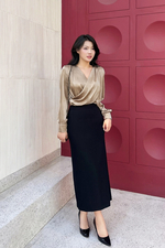 Chân váy suông ôm dáng dài màu đen