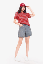 Quần đùi jeans ống rộng phối túi