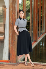 Chân váy midi công sở màu đen dáng xòe