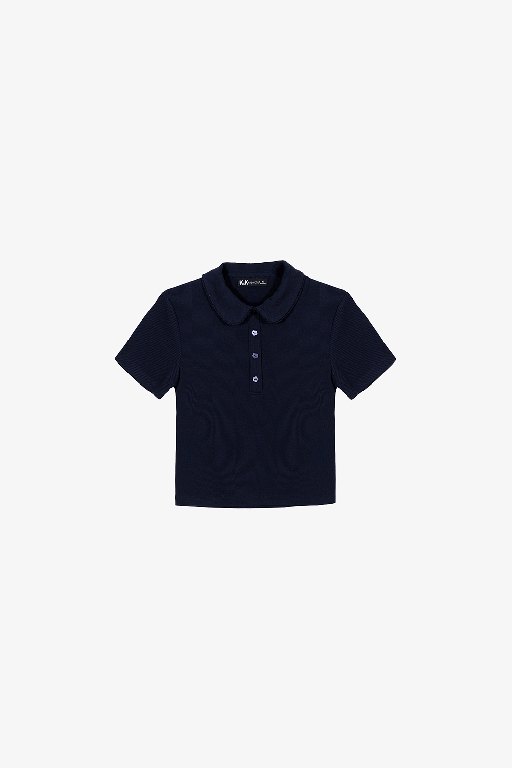 Áo thun gân cotton cổ sen màu xanh đen