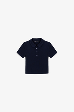 Áo thun gân cotton cổ sen màu xanh đen