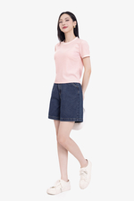 Quần short jean màu xanh phối túi