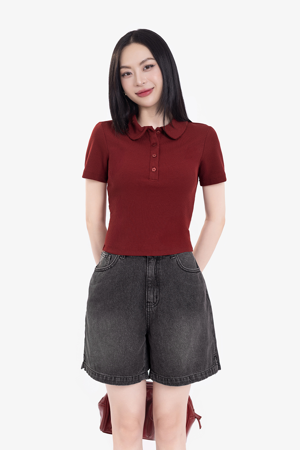 Quần short jean màu xám đen phối túi