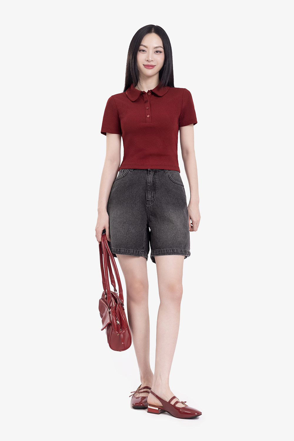 Quần short jean màu xám đen phối túi