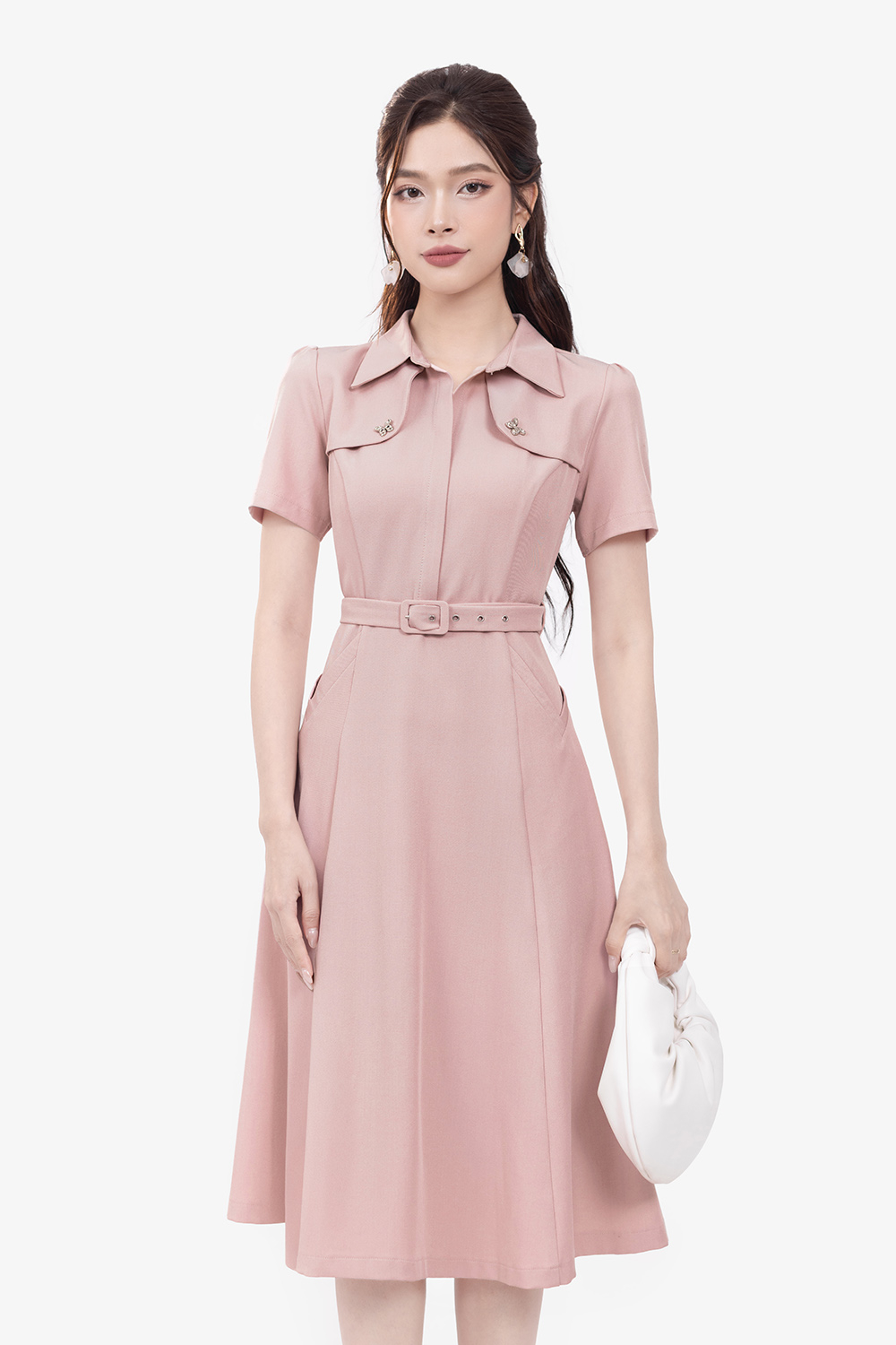 Đầm xòe công sở dáng dài kèm thắt lưng