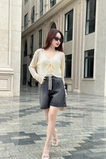 Quần short jean màu xám đen phối túi
