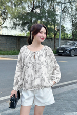 Áo kiểu nữ họa tiết tay dài