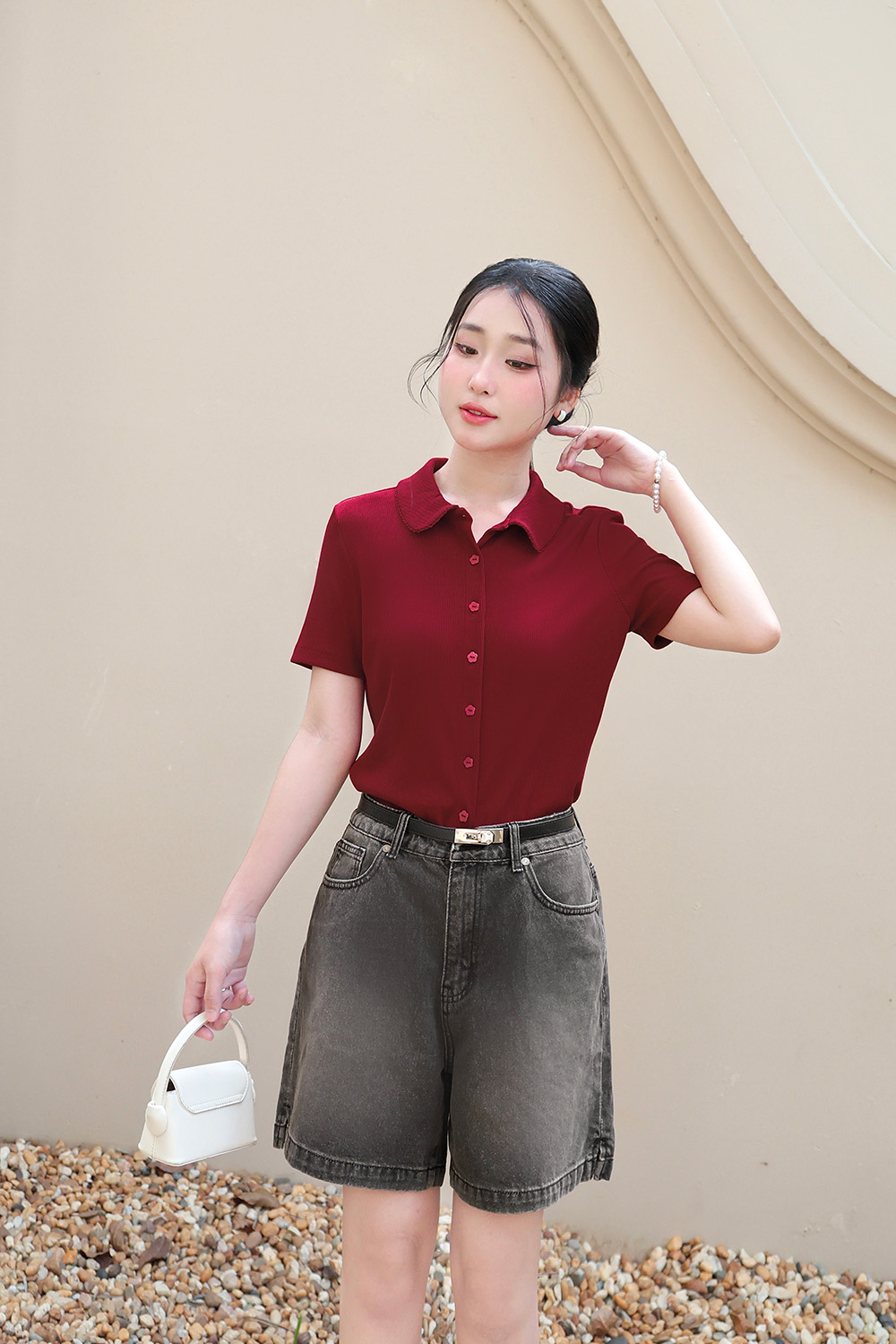 Quần short jean màu xám đen phối túi