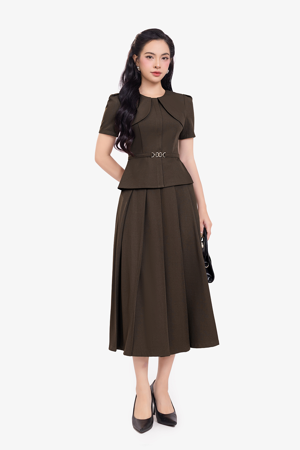 Áo kiểu peplum công sở màu nâu