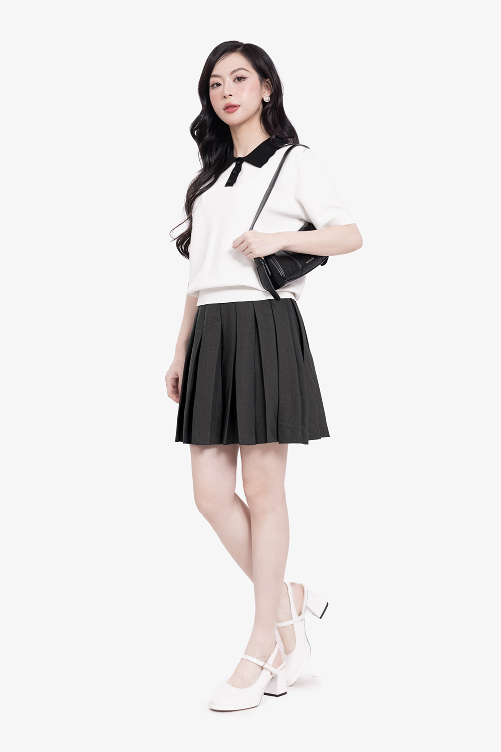 Chân váy ngắn xếp ly màu xám
