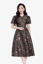 Đầm hoa tafta dự tiệc dáng xòe