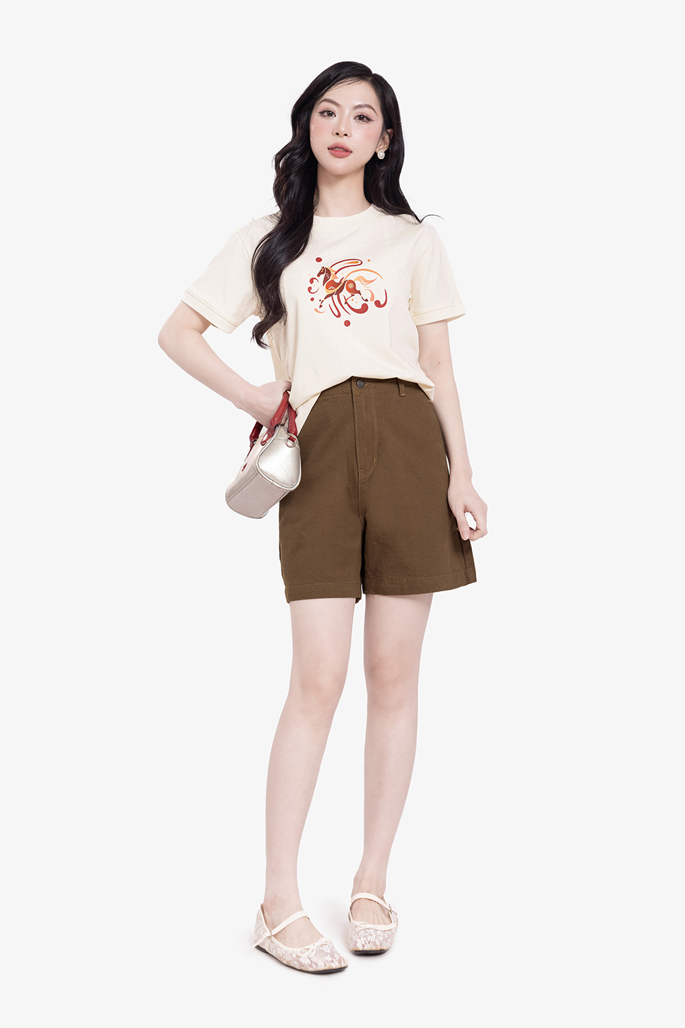 Quần shorts kaki hàn màu nâu tây