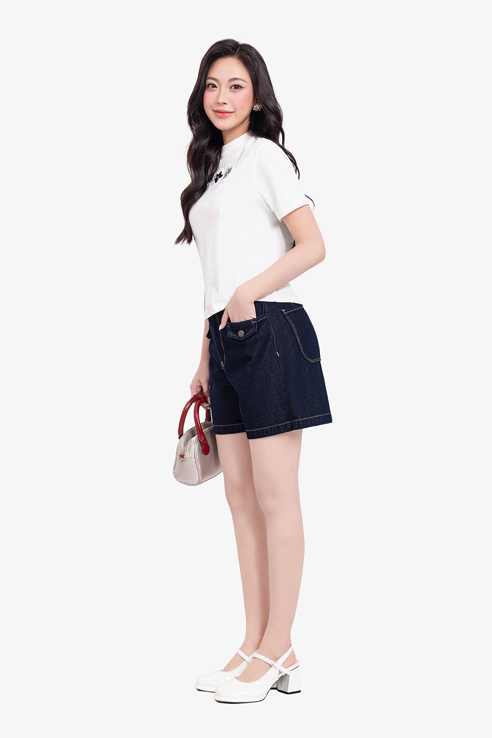Quần short jean nữ lưng cao