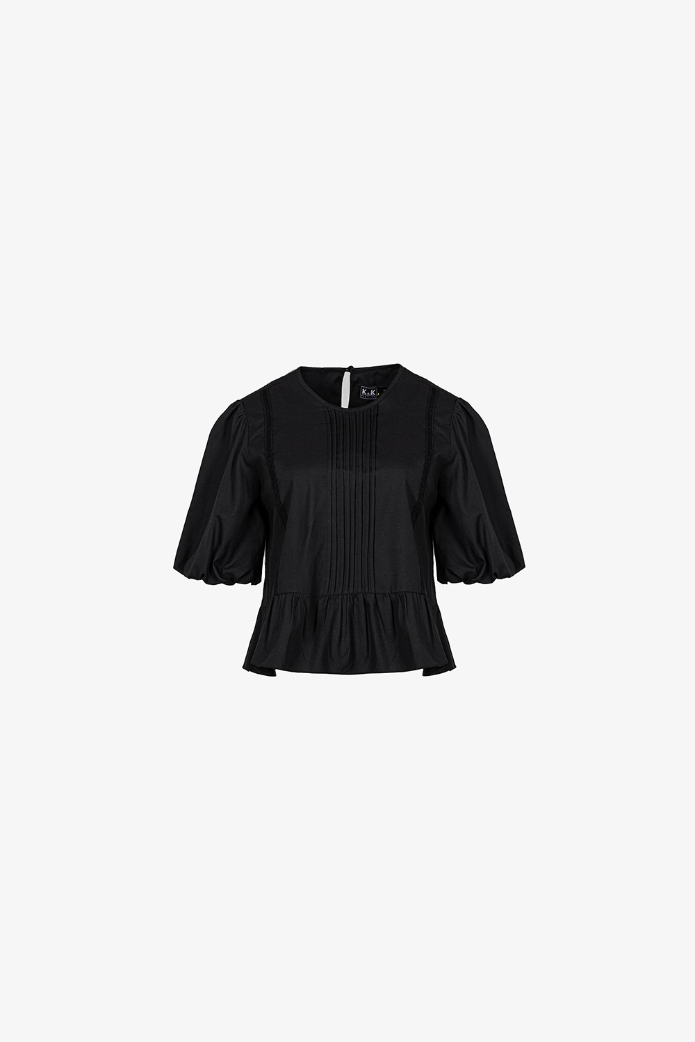 Áo peplum đen tay phồng xếp ly ngực