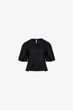 Áo peplum đen tay phồng xếp ly ngực