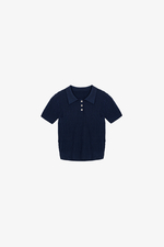 Áo len dệt kim cổ polo màu xanh đen