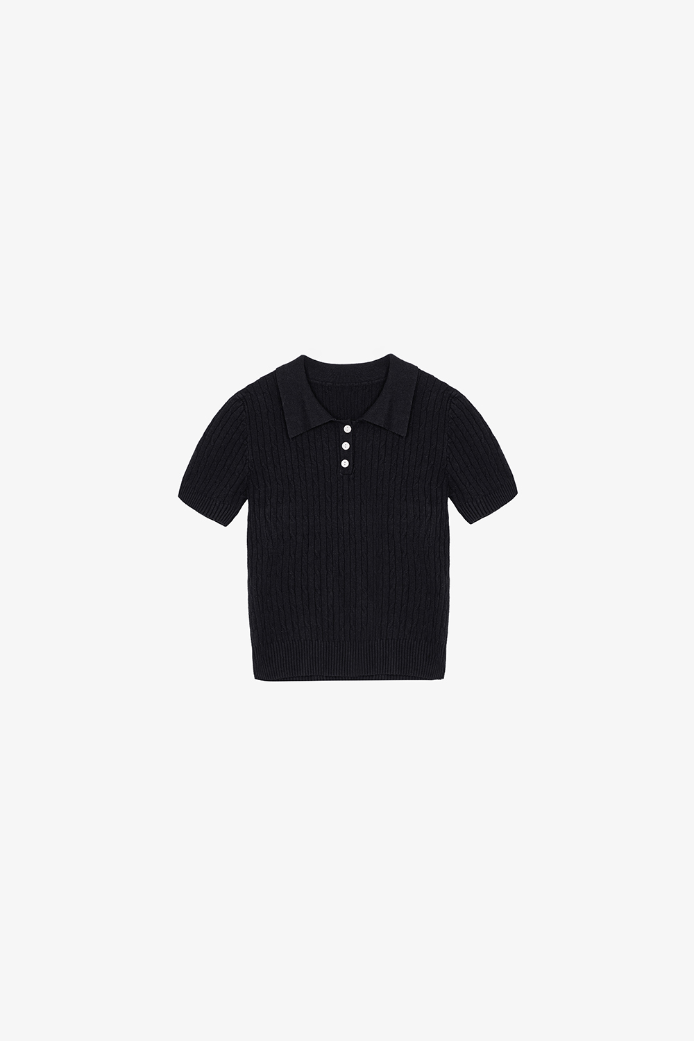Áo dệt kim gân cổ polo màu đen
