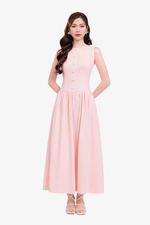 Đầm linen màu hồng dáng dài