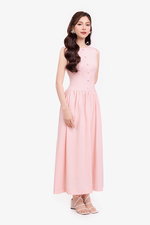 Đầm linen màu hồng dáng dài