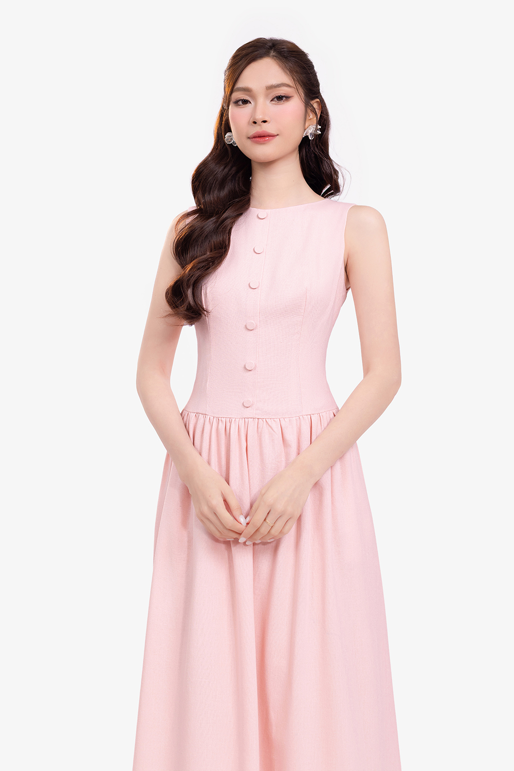 Đầm linen màu hồng dáng dài