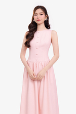 Đầm linen màu hồng dáng dài