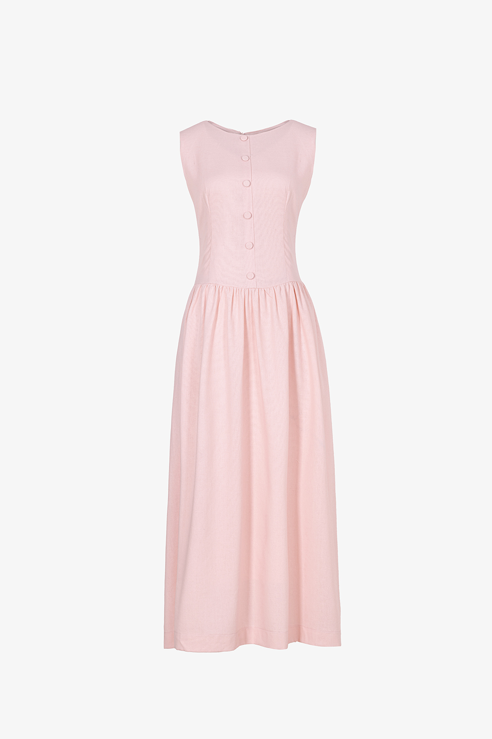 Đầm linen màu hồng dáng dài