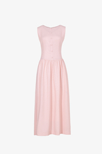 Đầm linen màu hồng dáng dài