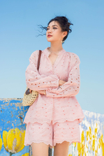 Quần đùi nữ ren màu hồng