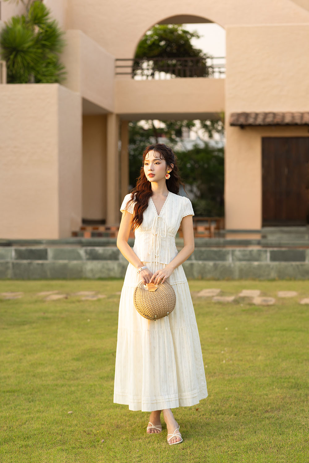 Chân váy hoa dáng dài eo chun