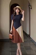 Đầm công sở dáng chữ A phối màu