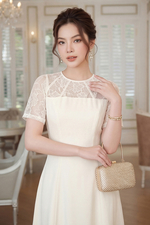 Đầm dự tiệc phối ren dáng xòe