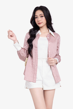 Áo sơ mi công sở kẻ sọc phối cổ trắng