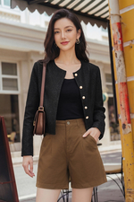 Áo khoác tweed nữ màu đen phối nút đồng